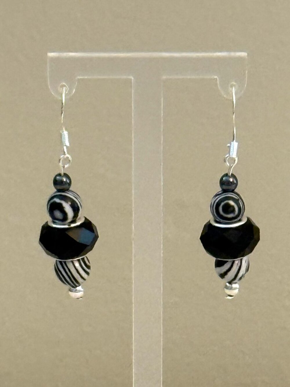 Black Lace Malachite Dangle Earrings
